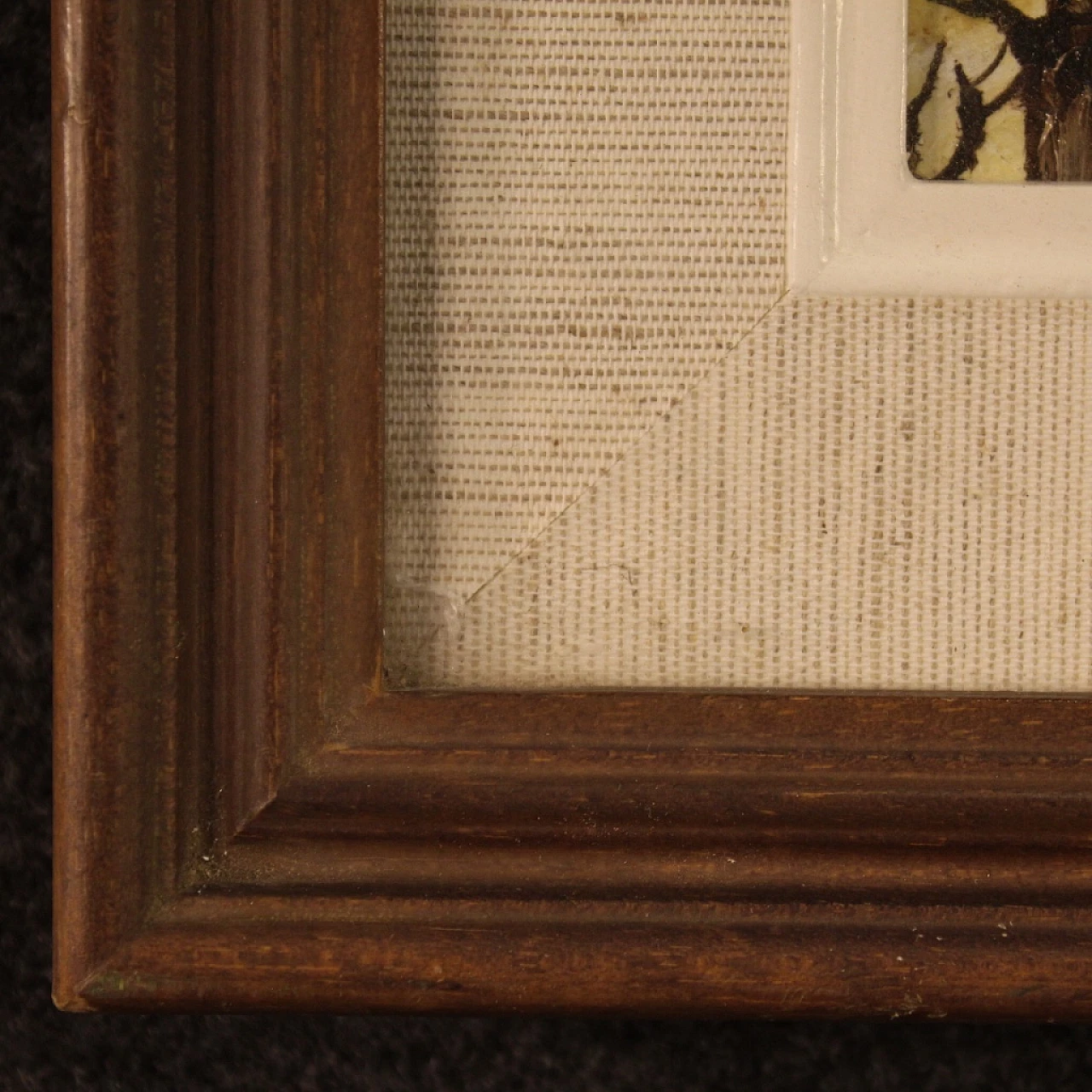 Paesaggio di campagna con paese, dipinto a olio su masonite, 1977 14