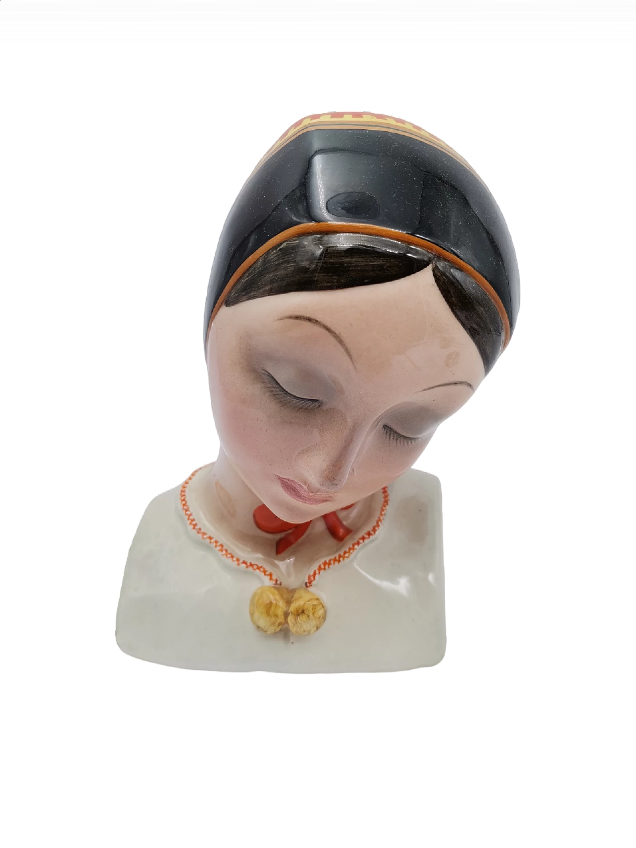 Testa di donna sarda in ceramica di C.I.A. Torino, anni '30 4