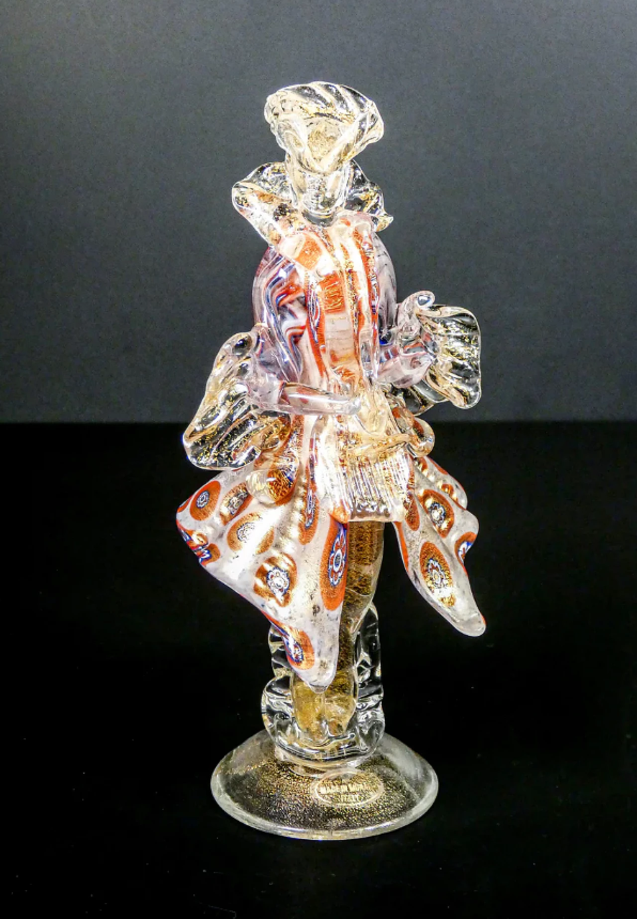 Coppia di figure goldoniane, Cavaliere e Dama in vetro soffiato policromo di Murano, primo '900 2