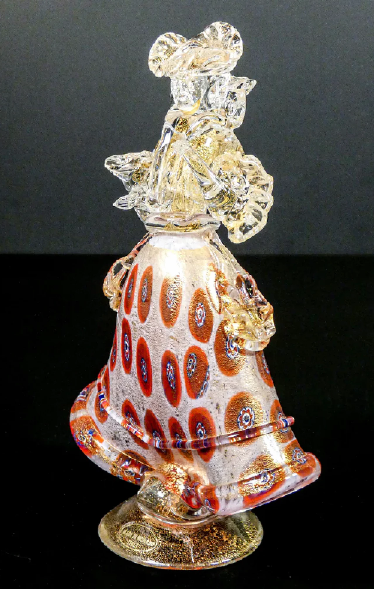 Coppia di figure goldoniane, Cavaliere e Dama in vetro soffiato policromo di Murano, primo '900 9