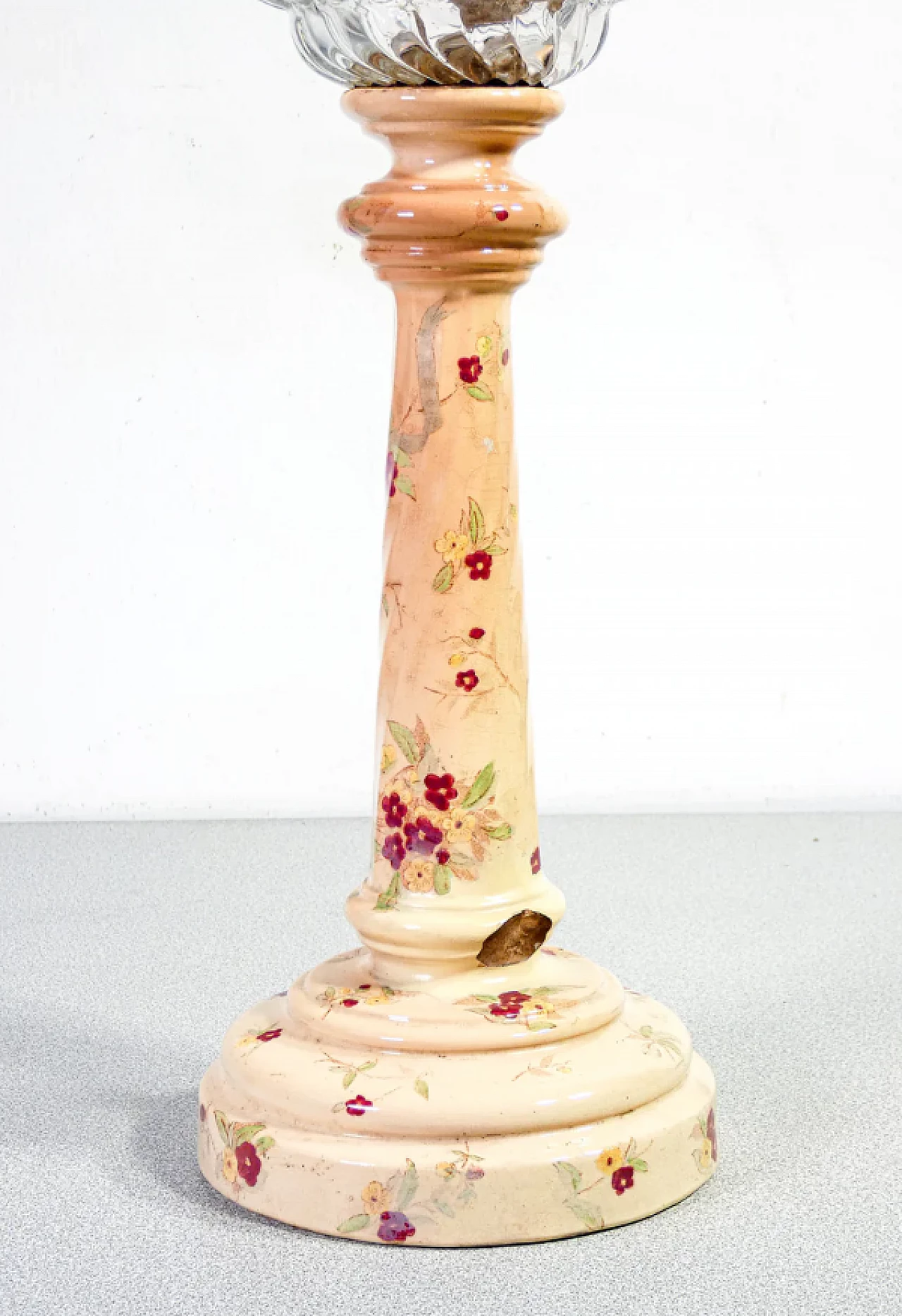 Lume a petrolio in ceramica smaltata, bronzo e vetro di P&B, primo '900 6