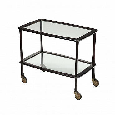 Ebonized wood bar cart with glass tops, 1960s