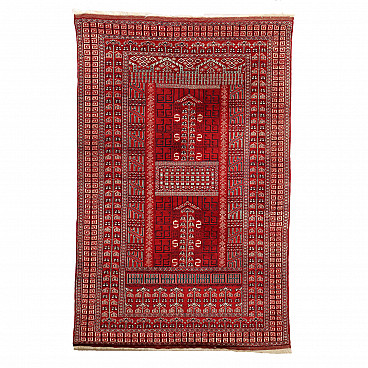 Pakistani red wool and cotton Bukhara rug