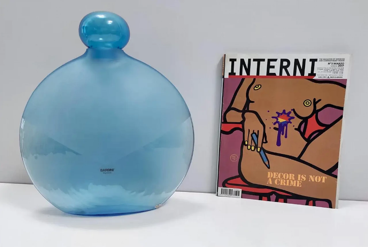 Round light blue Murano glass bottle by Alfredo Barbini, 1980s 3