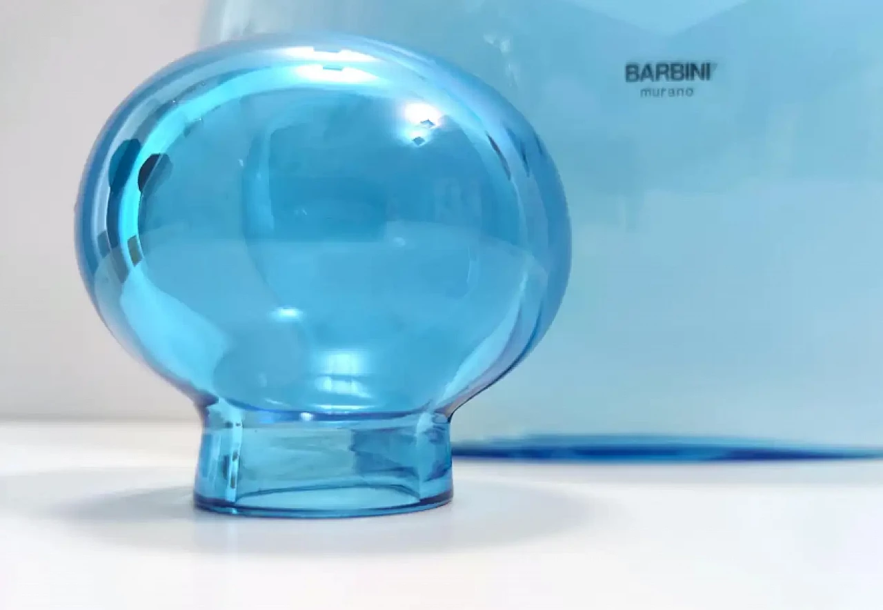 Round light blue Murano glass bottle by Alfredo Barbini, 1980s 9