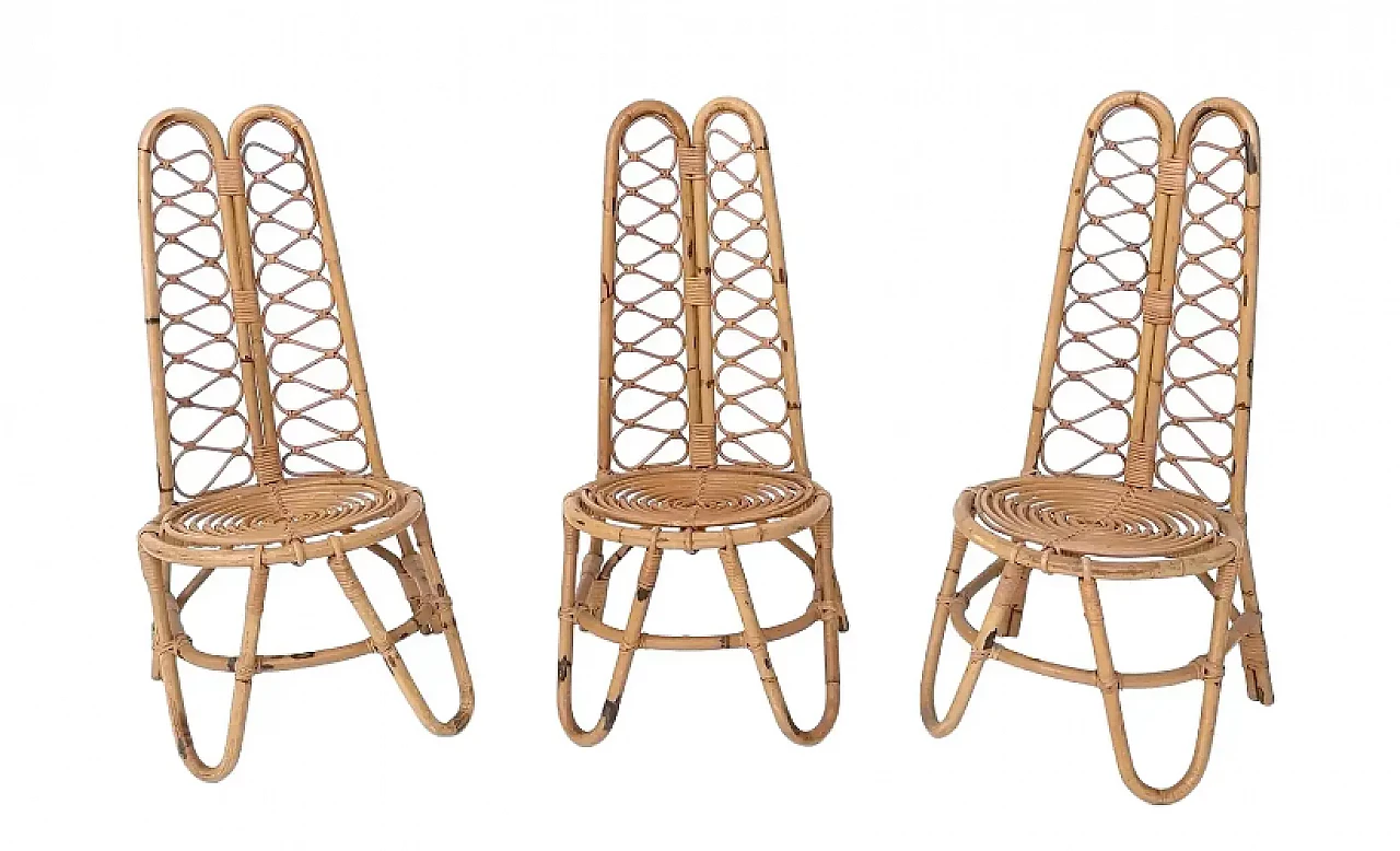 3 Bamboo garden chairs, 1950s 1