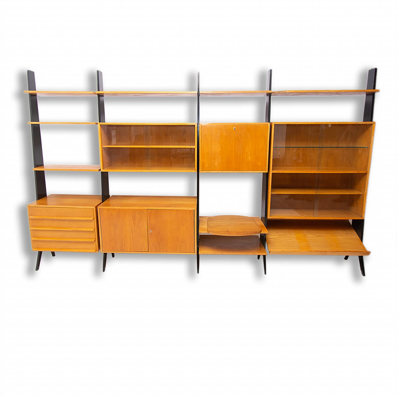 Czechoslovakian beech, plywood and iron bookcase, 1960s 1