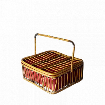 Bamboo picnic cutlery basket, 1960s