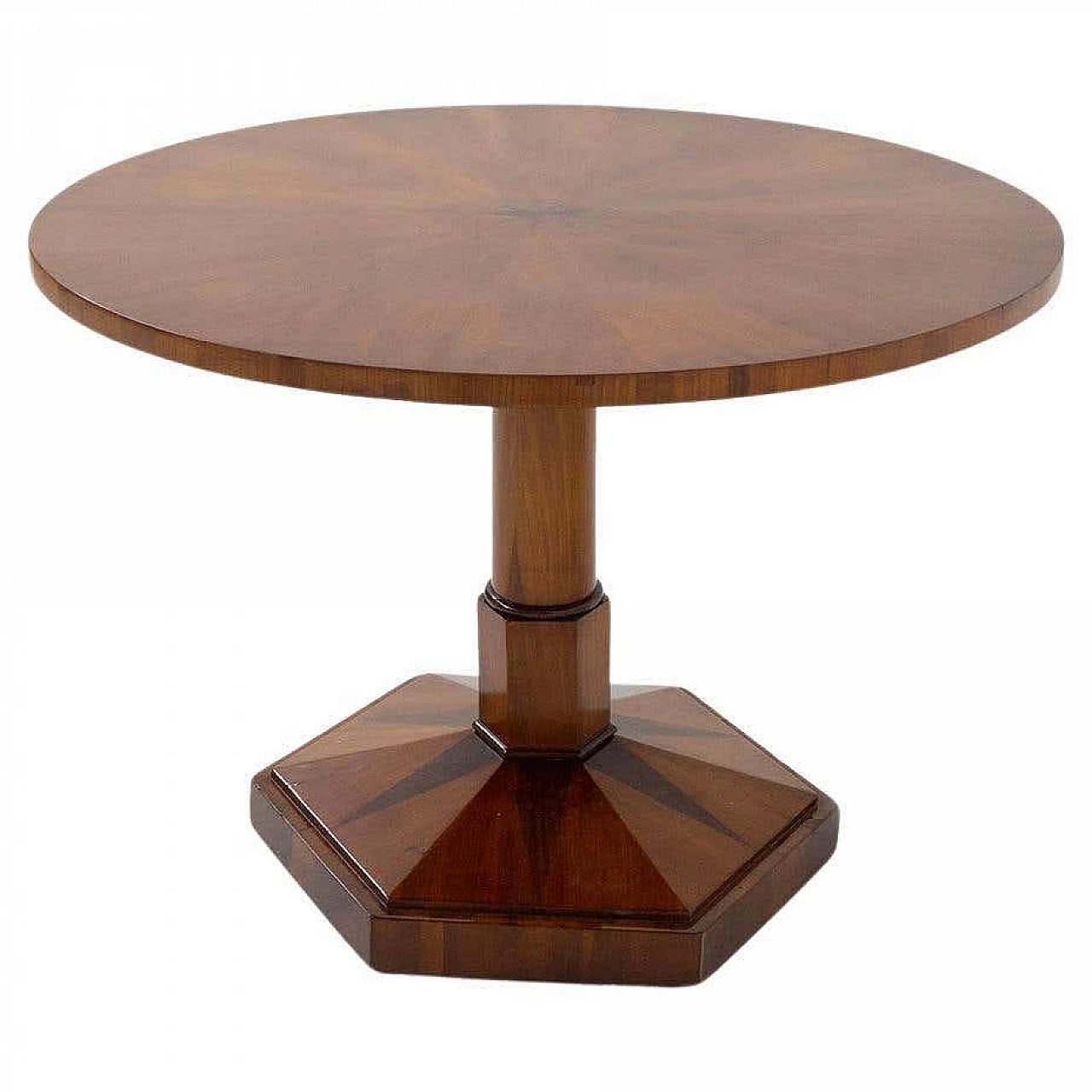 Biedermeier round walnut table with star, late 19th century 11