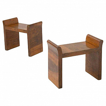 Pair of walnut-root stools in the style of Gio Ponti, 1930s