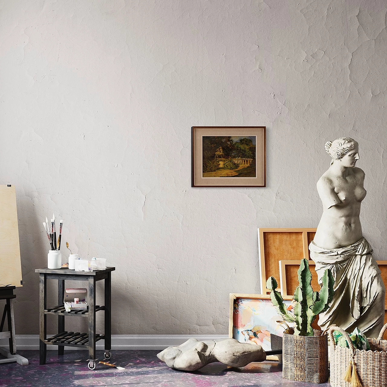 Landscape painting in impressionist style, oil on cardboard, 1960s 2