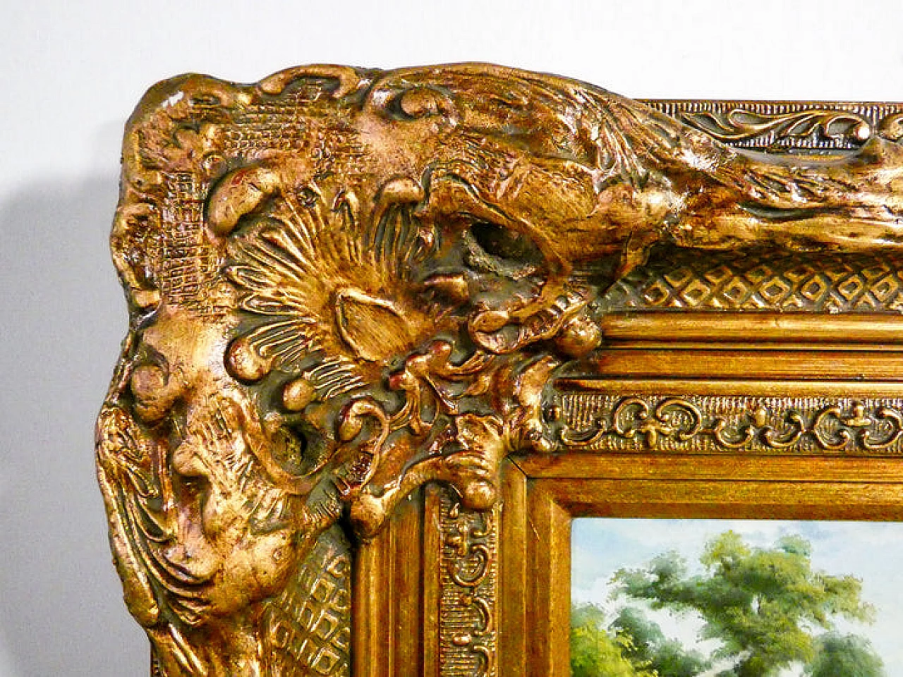 Paesaggio rurale con case, dipinto a olio su tavola, inizio '900 5