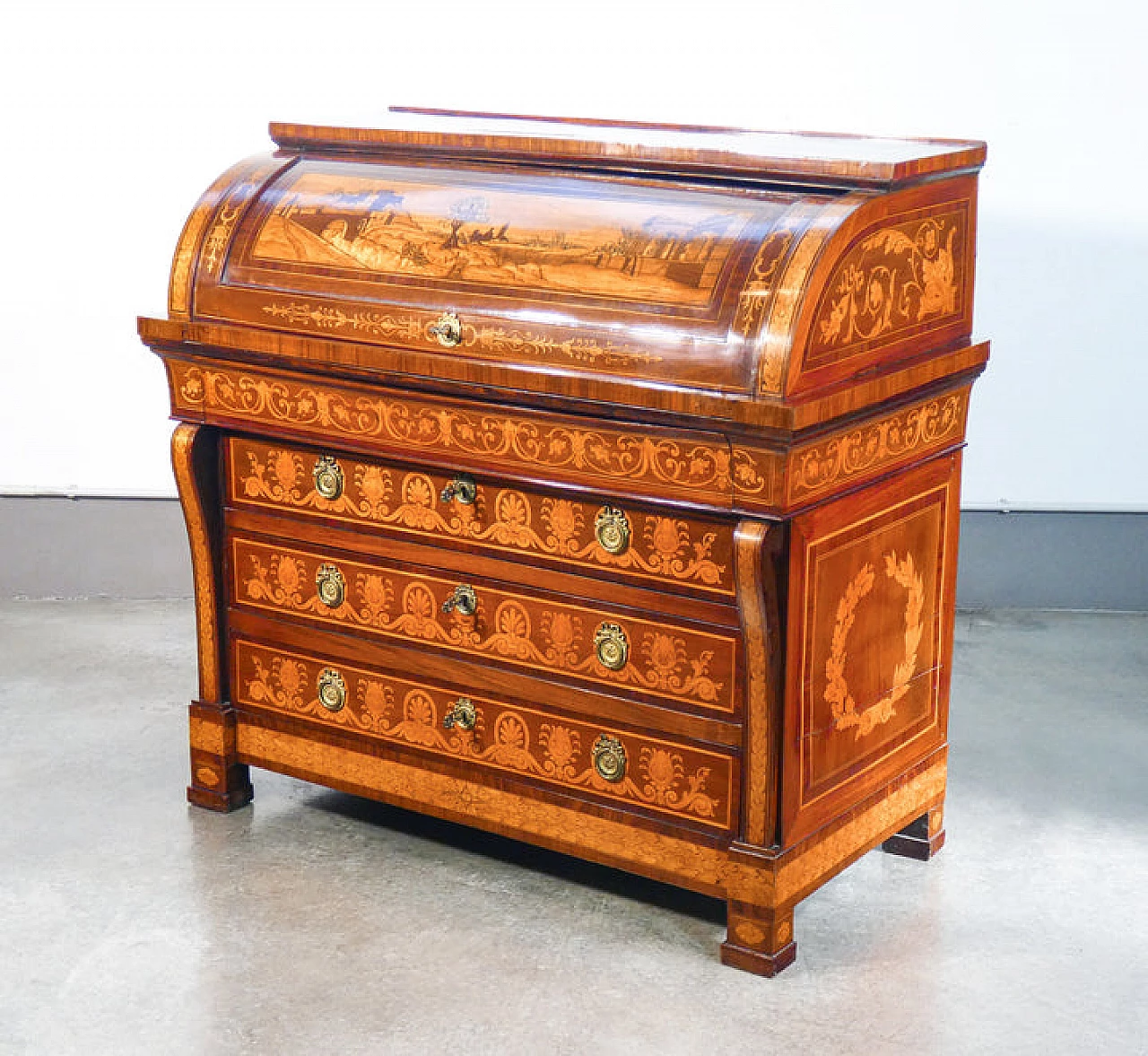 Empire veneered and inlaid walnut secrétaire, late 18th century 2