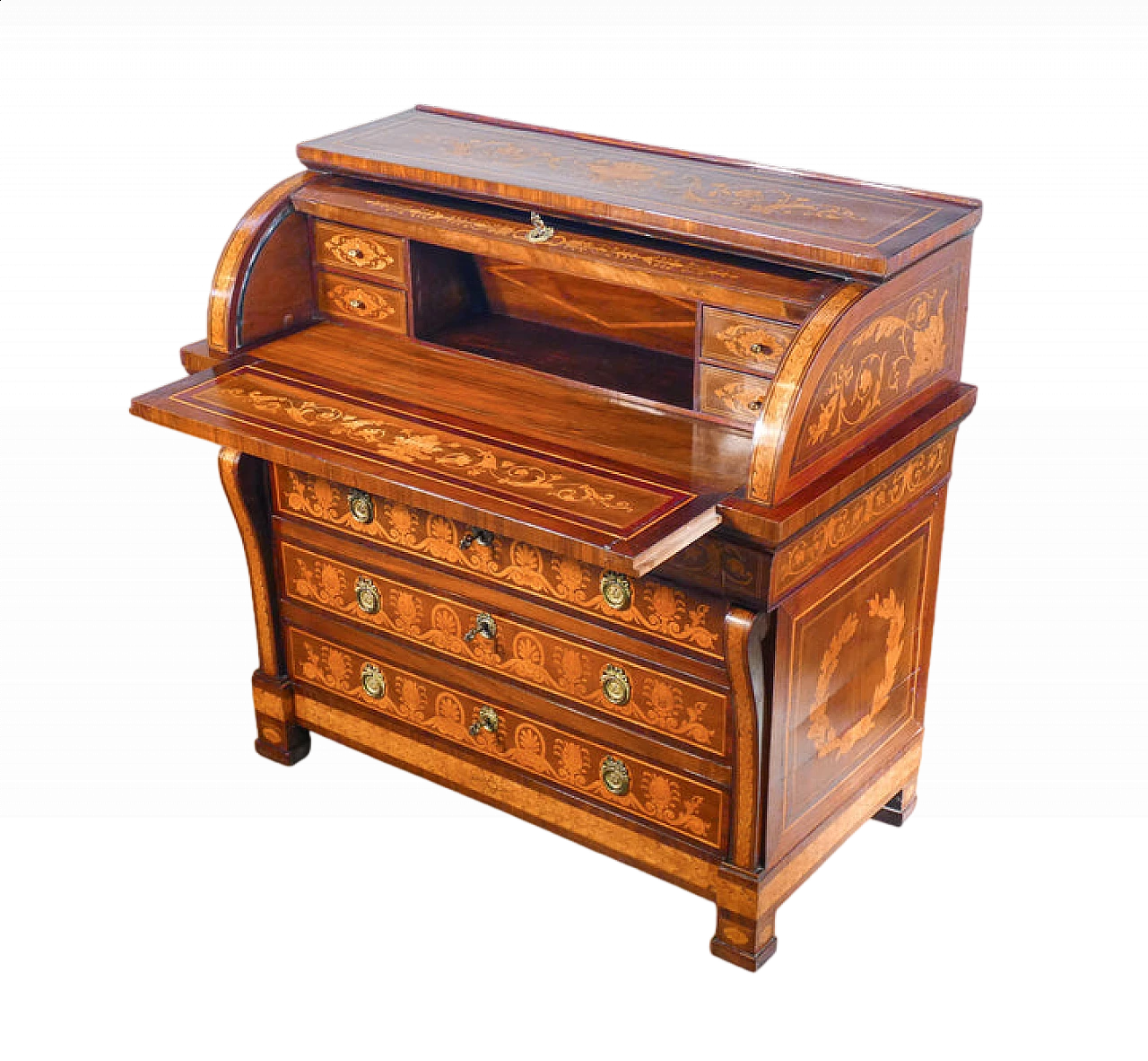 Empire veneered and inlaid walnut secrétaire, late 18th century 12