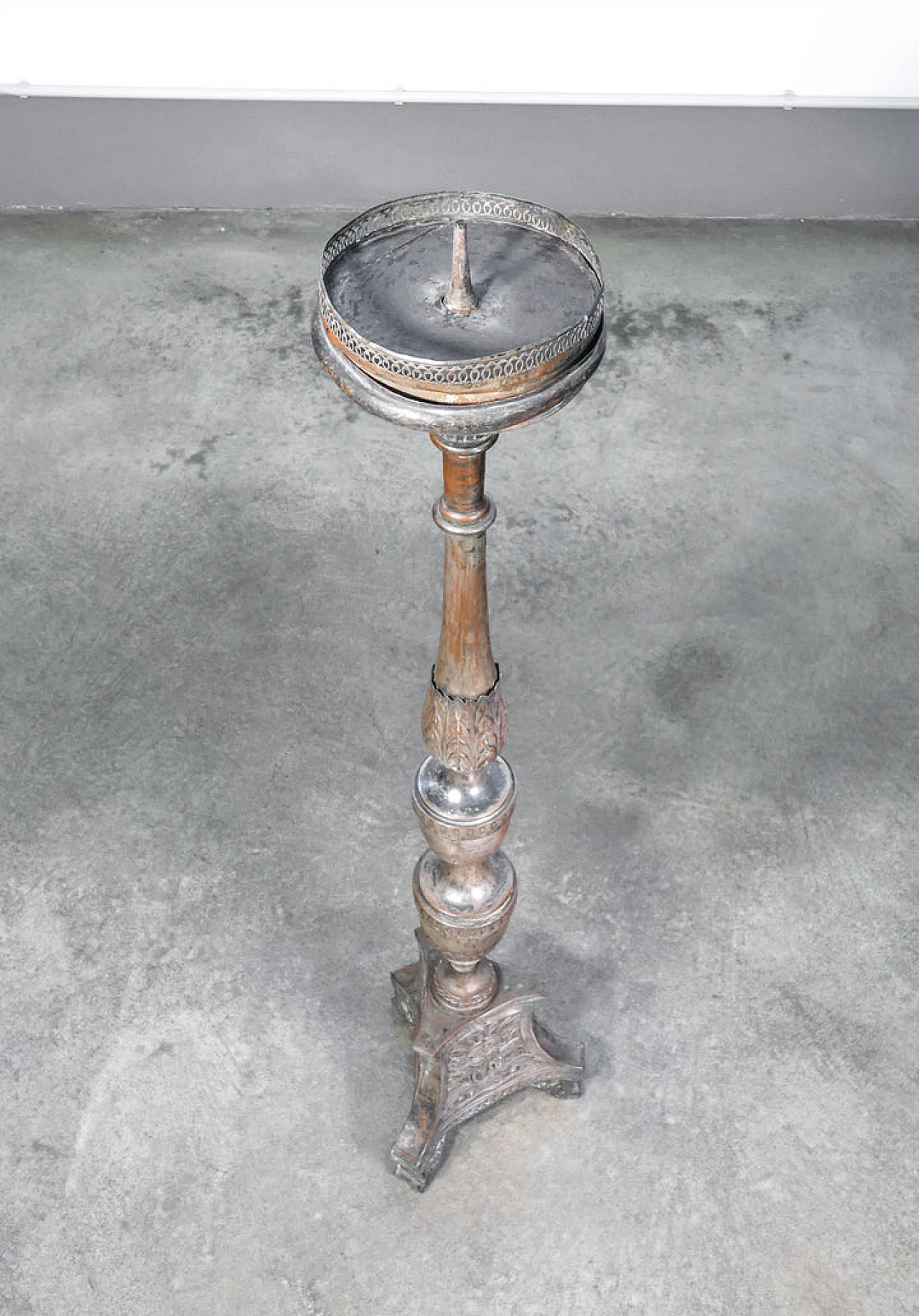 Silvered and embossed copper candle holder, 18th century 2