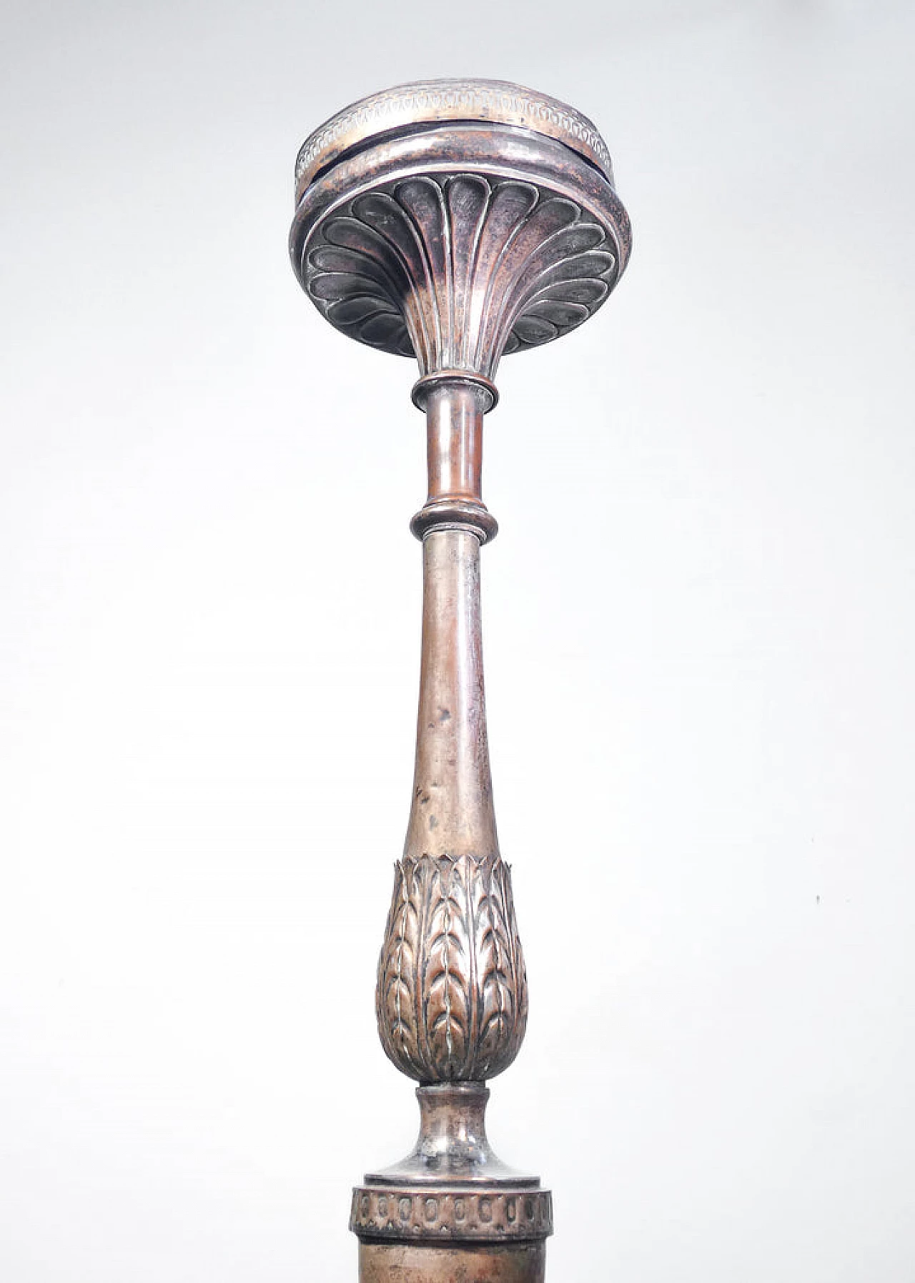 Silvered and embossed copper candle holder, 18th century 8