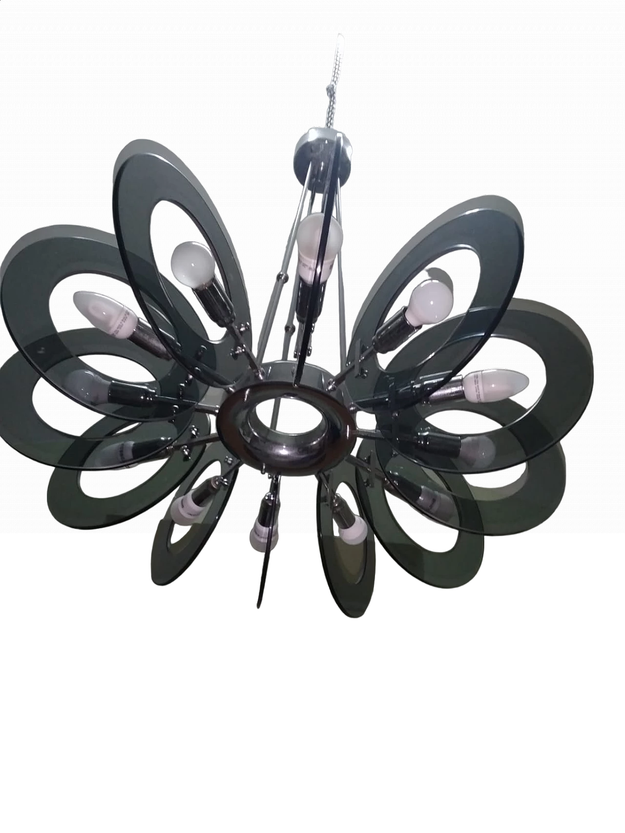 Metal and glass chandelier by Gino Paroldi, 1970s 5