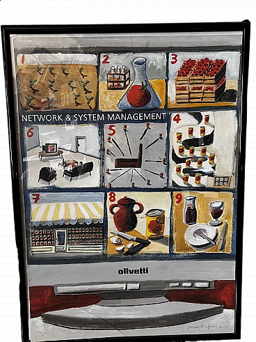 Network System Management poster by Julia Bimfield for Olivetti, 1990s