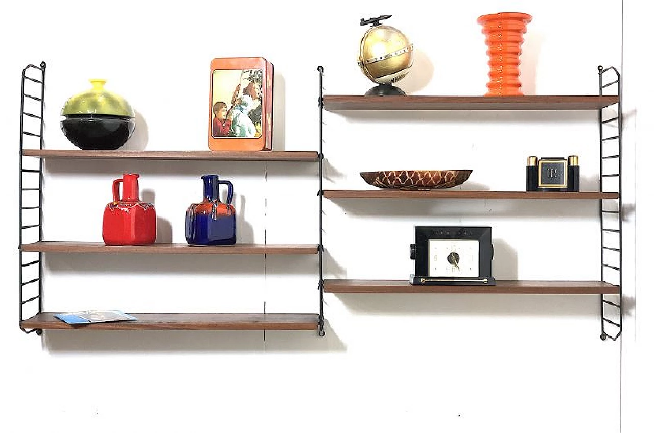 Libreria modulare sospesa in legno e metallo, anni '60 1