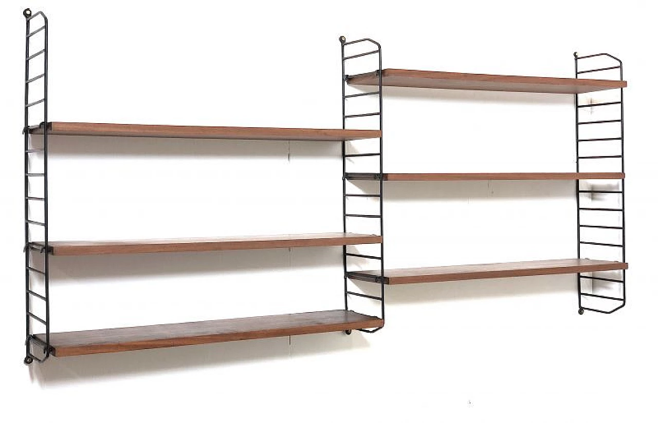 Suspended modular bookcase made of wood and metal, 1960s 2