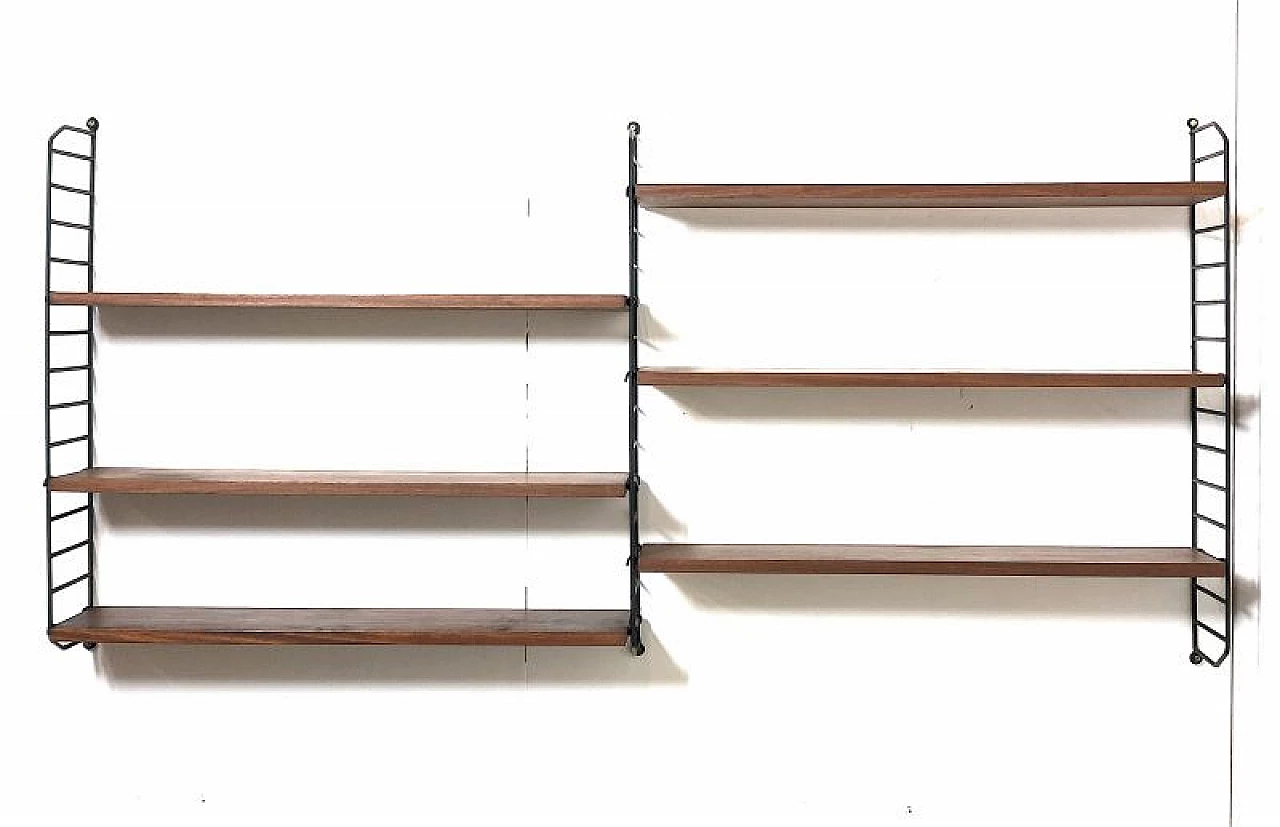Suspended modular bookcase made of wood and metal, 1960s 3
