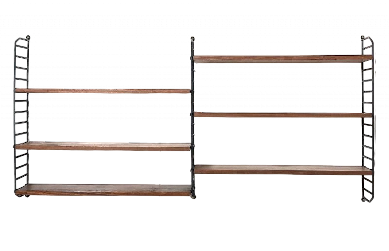 Libreria modulare sospesa in legno e metallo, anni '60 11