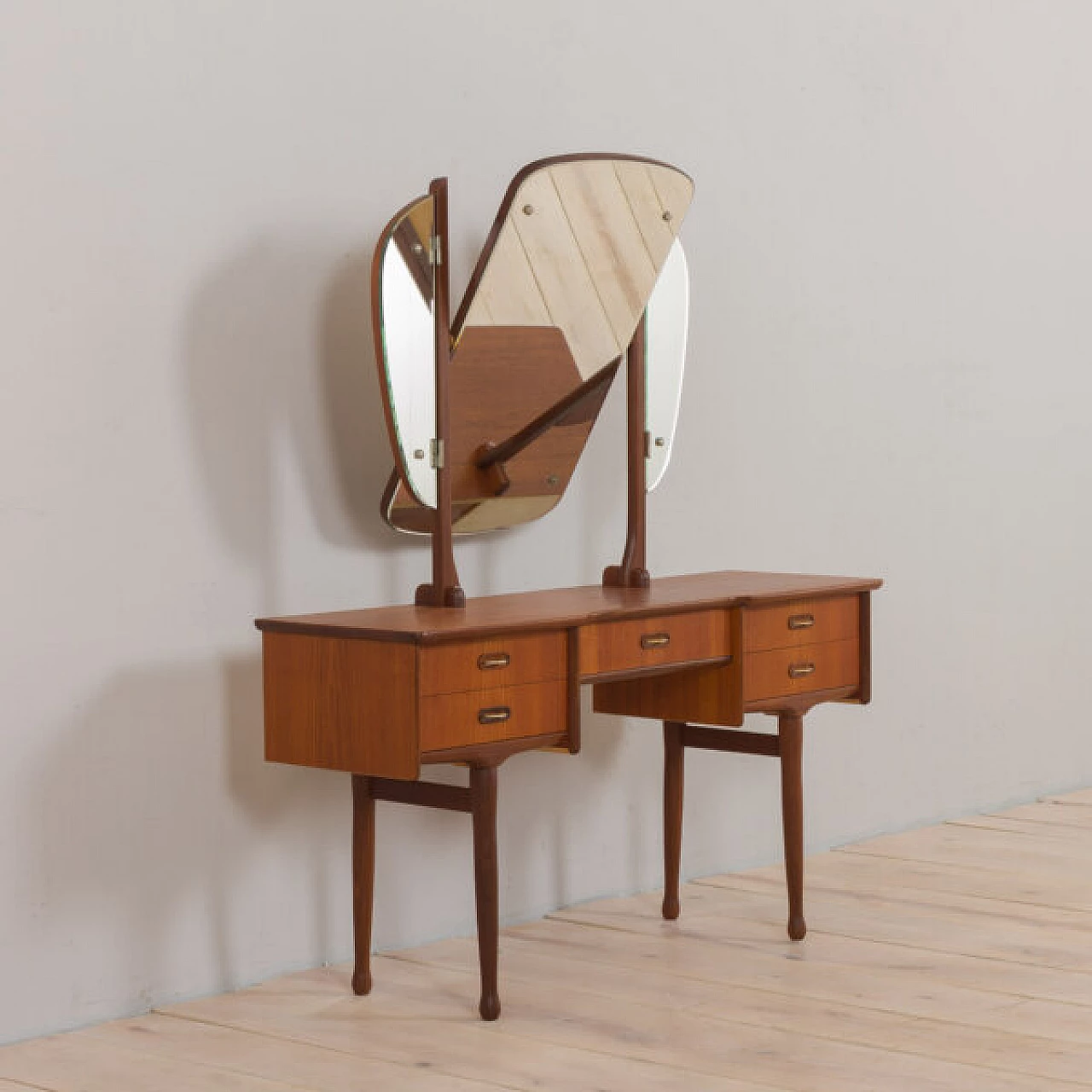 Teak dressing table with adjustable mirrors and 5 drawers, 1960s 13