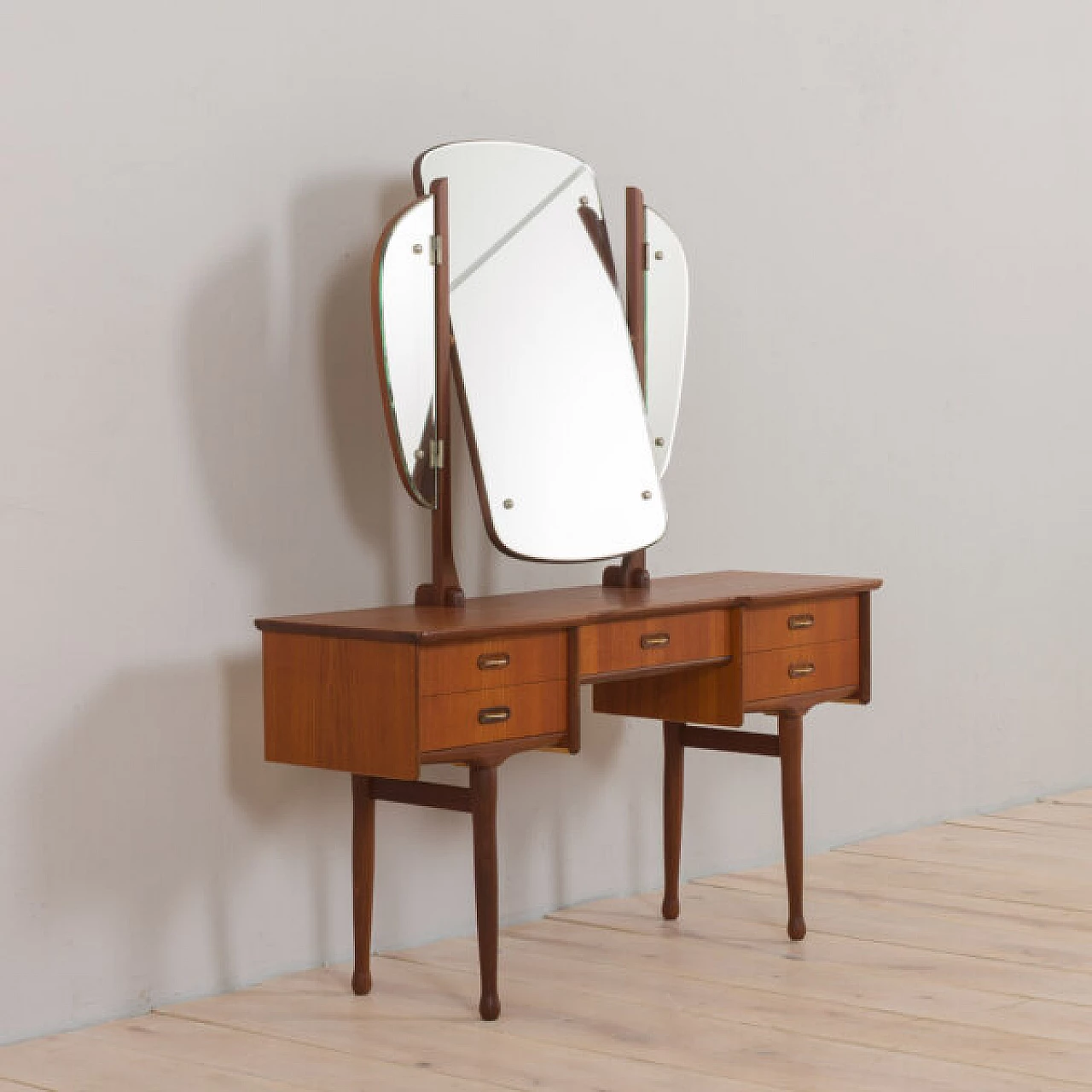 Teak dressing table with adjustable mirrors and 5 drawers, 1960s 14