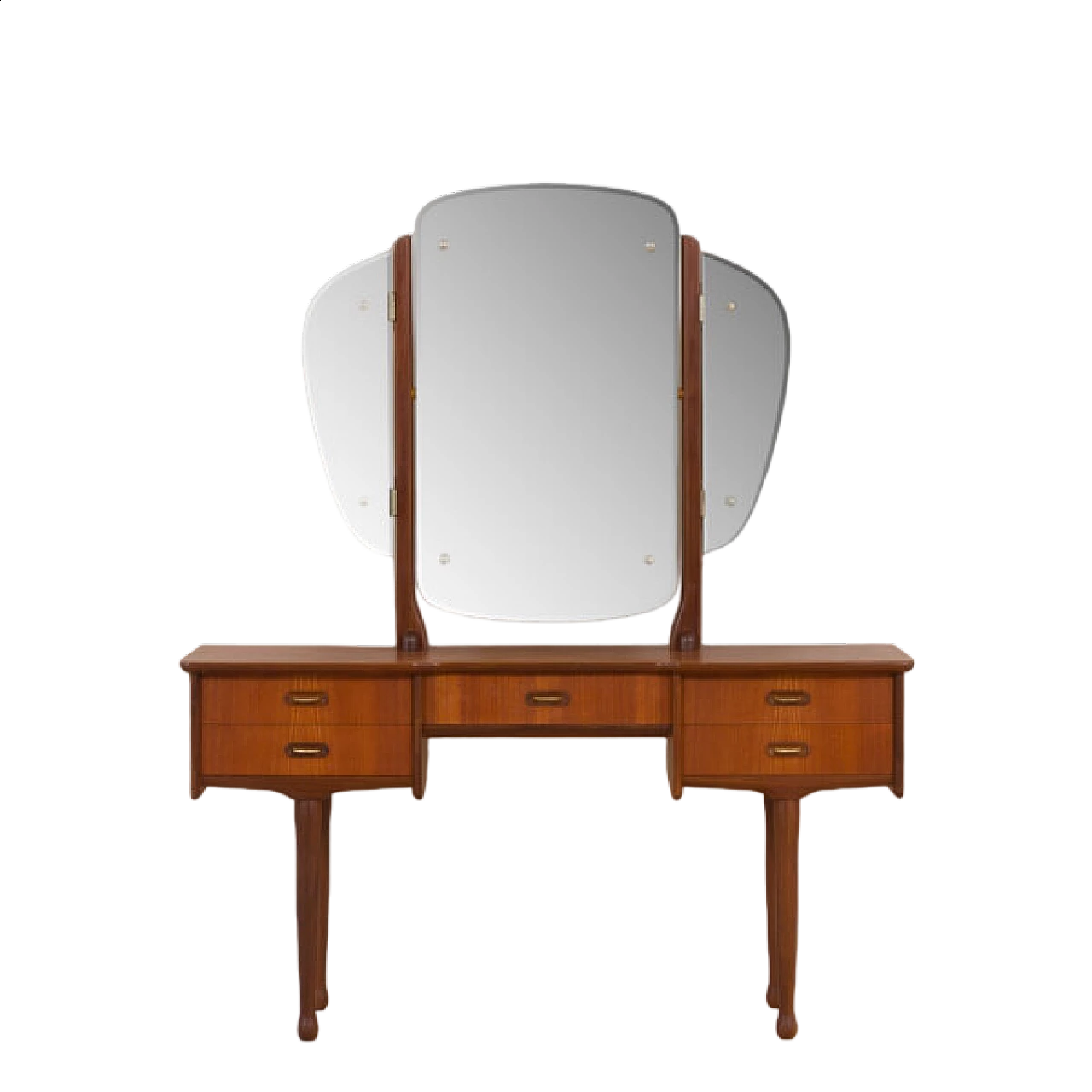 Teak dressing table with adjustable mirrors and 5 drawers, 1960s 21