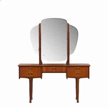 Teak dressing table with adjustable mirrors and 5 drawers, 1960s