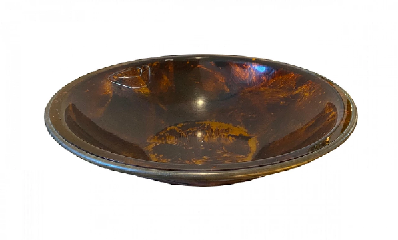 Tortoiseshell lucite and brass bowl in the style of Gabriella Crespi, 1970s 1