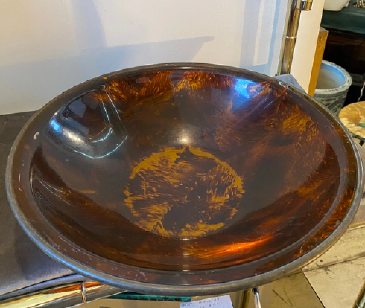 Tortoiseshell lucite and brass bowl in the style of Gabriella Crespi, 1970s 2