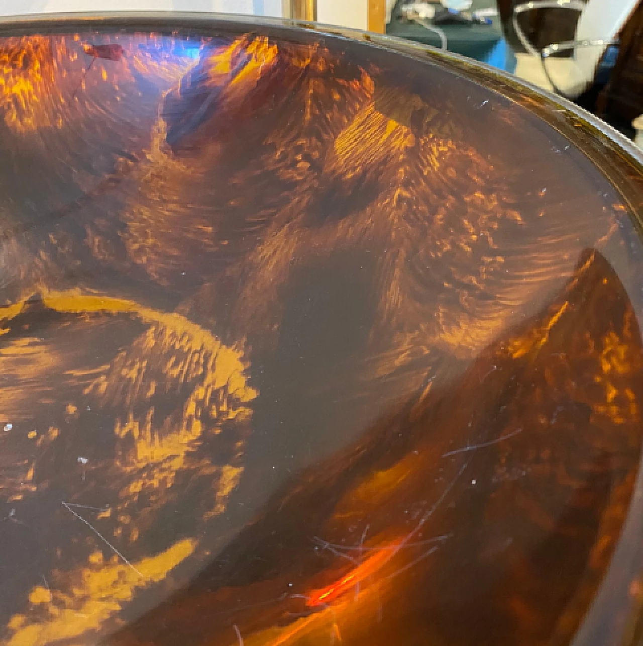 Tortoiseshell lucite and brass bowl in the style of Gabriella Crespi, 1970s 6