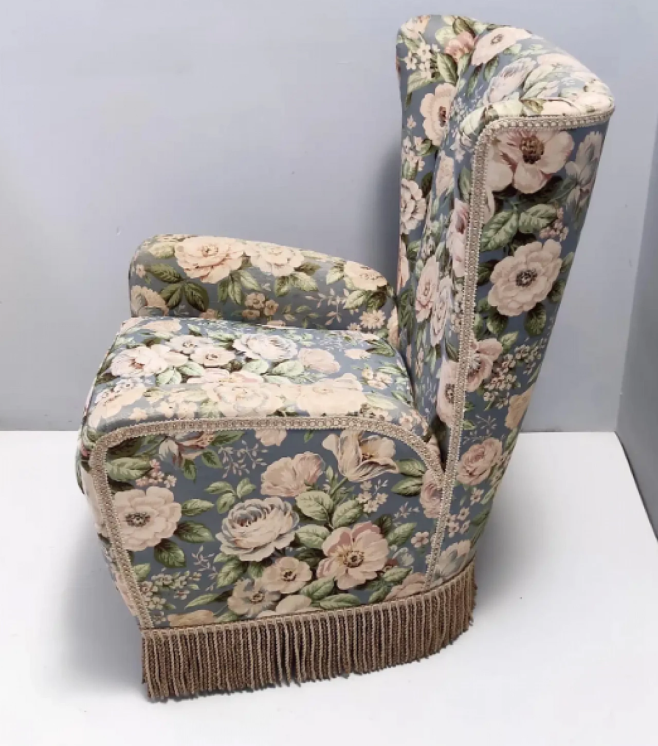 Wingback armchair in floral fabric by Paolo Buffa, 1950s 6