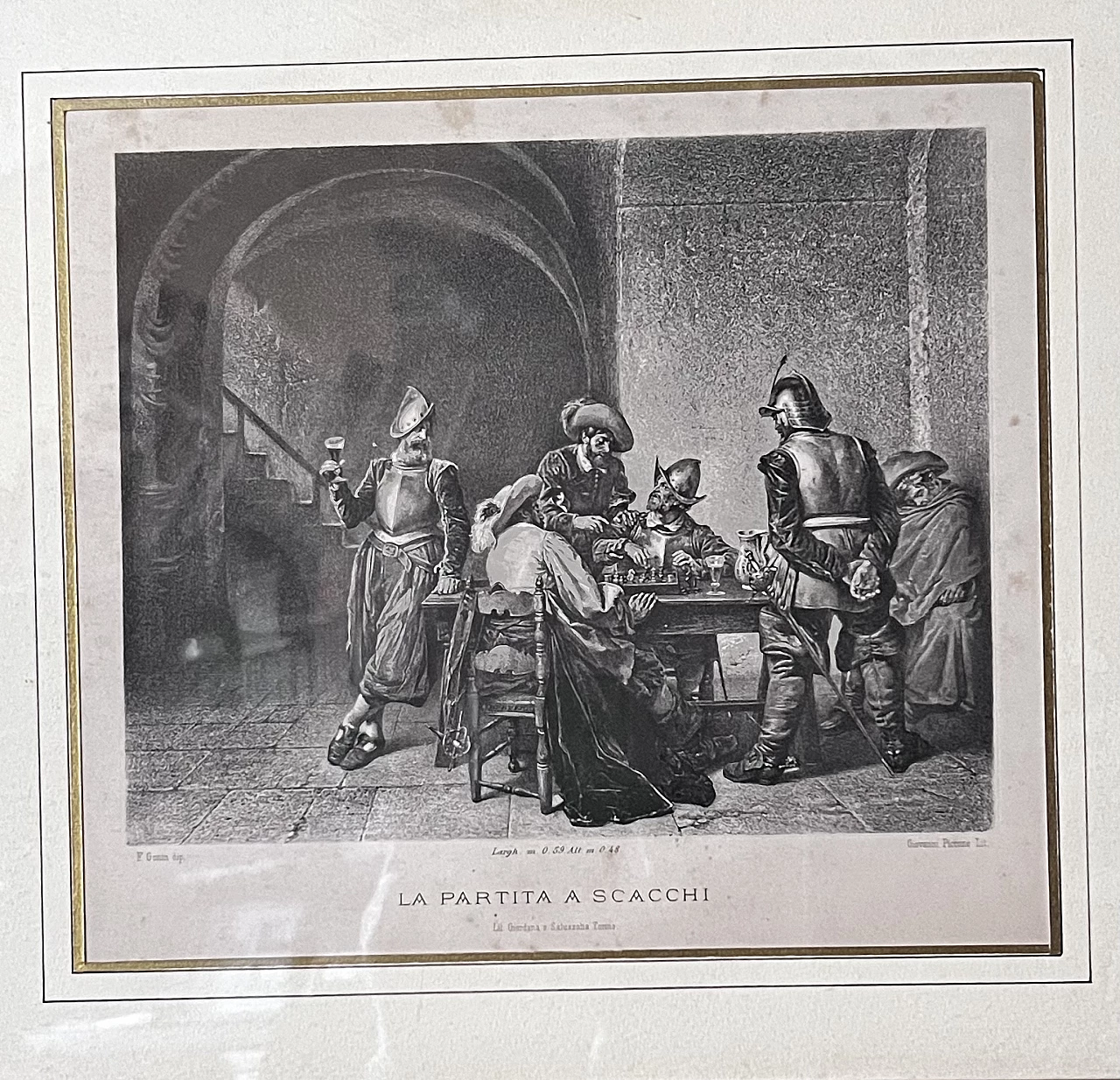 Lithograph depicting a chess game, 1920s 5