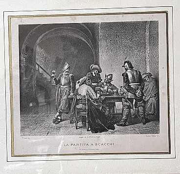 Lithograph depicting a chess game, 1920s