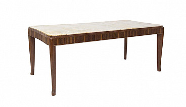 Wood table with marble top by Gino Rancati, 1950s