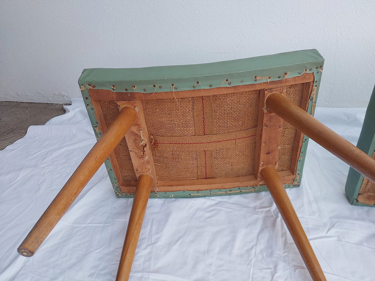 Pair of beech and cherry stools with leatherette seat, 1950s 7