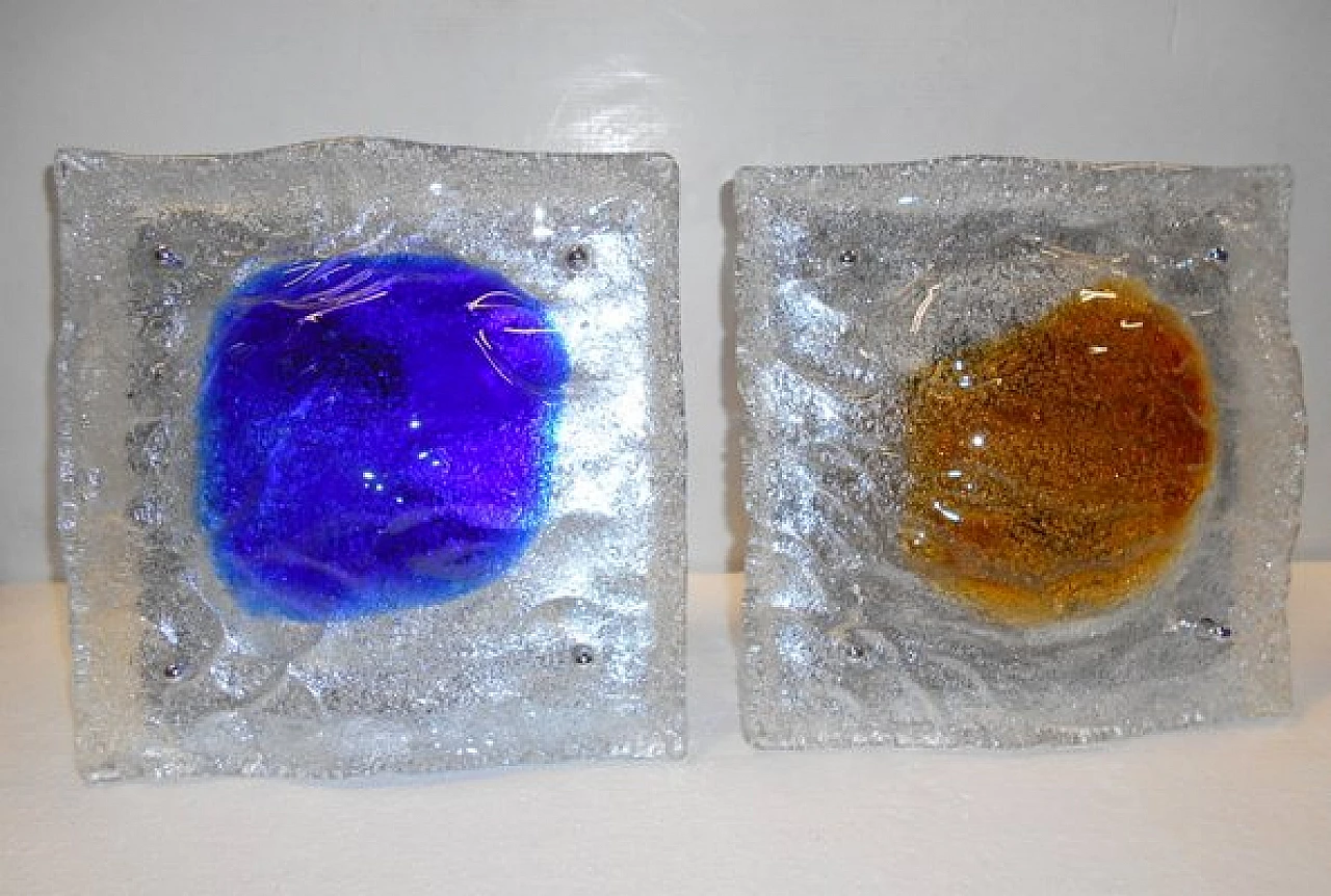 Pair of square Murano glass wall lamps by Tony Zuccheri for Mazzega, 1970s 1