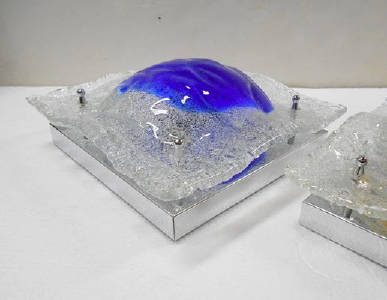 Pair of square Murano glass wall lamps by Tony Zuccheri for Mazzega, 1970s 4