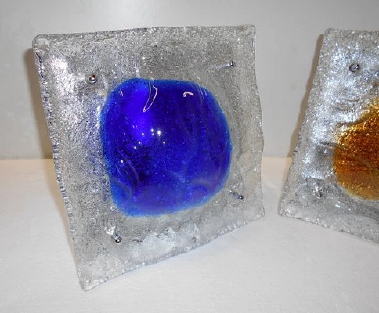 Pair of square Murano glass wall lamps by Tony Zuccheri for Mazzega, 1970s 7