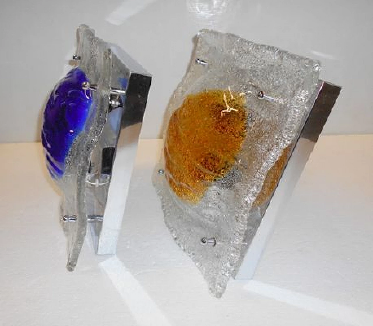 Pair of square Murano glass wall lamps by Tony Zuccheri for Mazzega, 1970s 8
