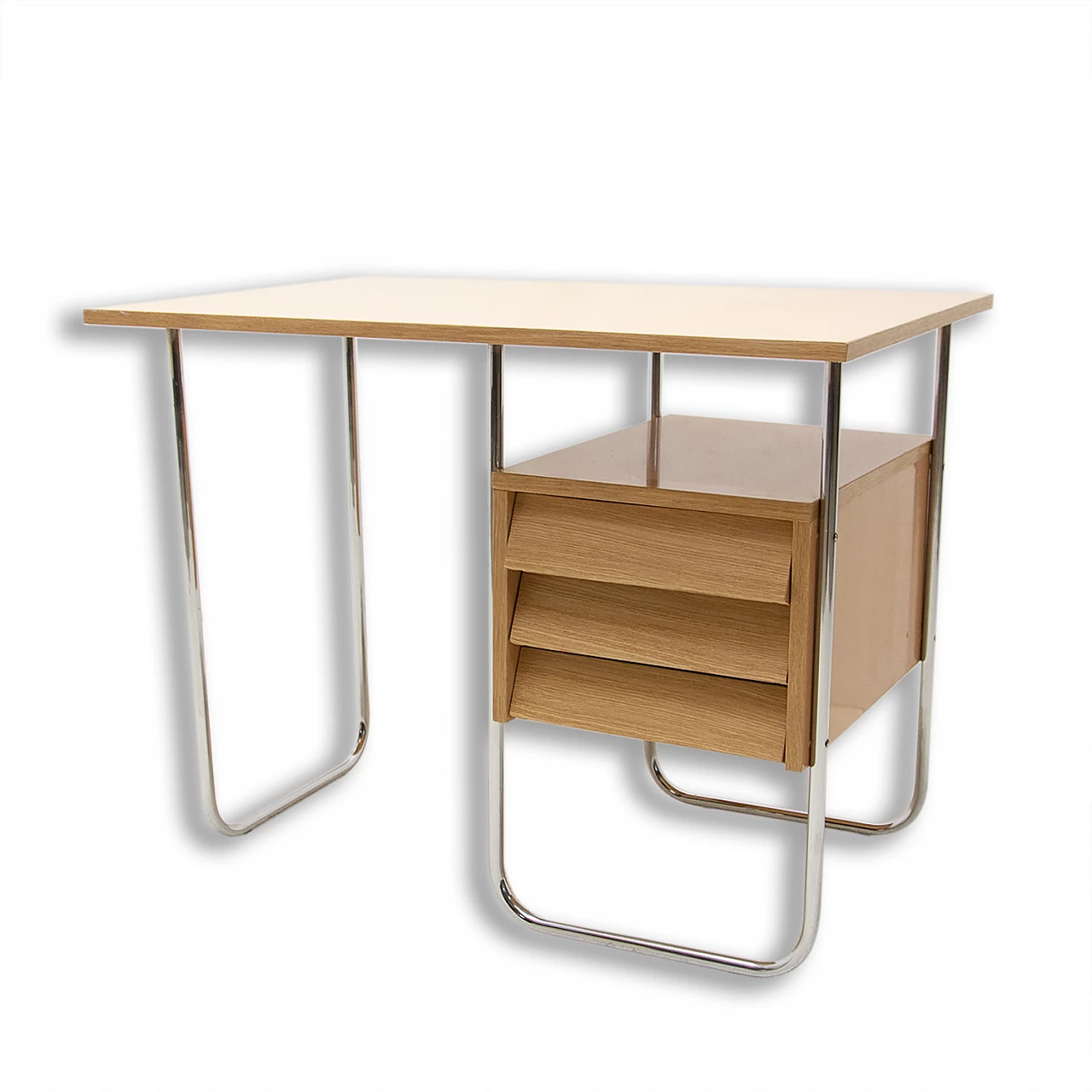 Scrivania con struttura cromata e formica con cassetti, anni '50 1