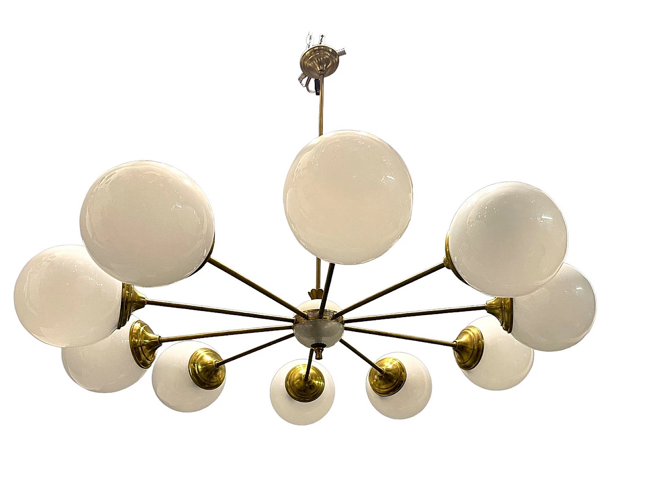 Sputnik style ten-light glass and brass chandelier, 1960s 1