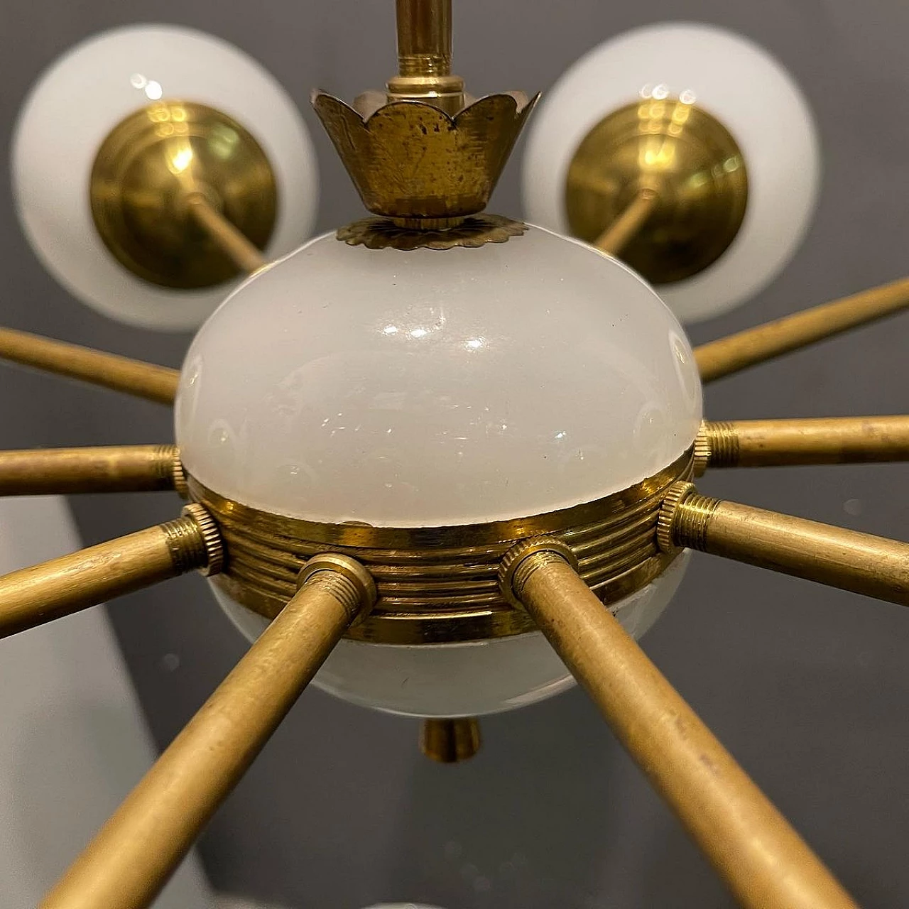 Lampadario a dieci luci stile Sputnik in vetro e ottone, anni '60 2