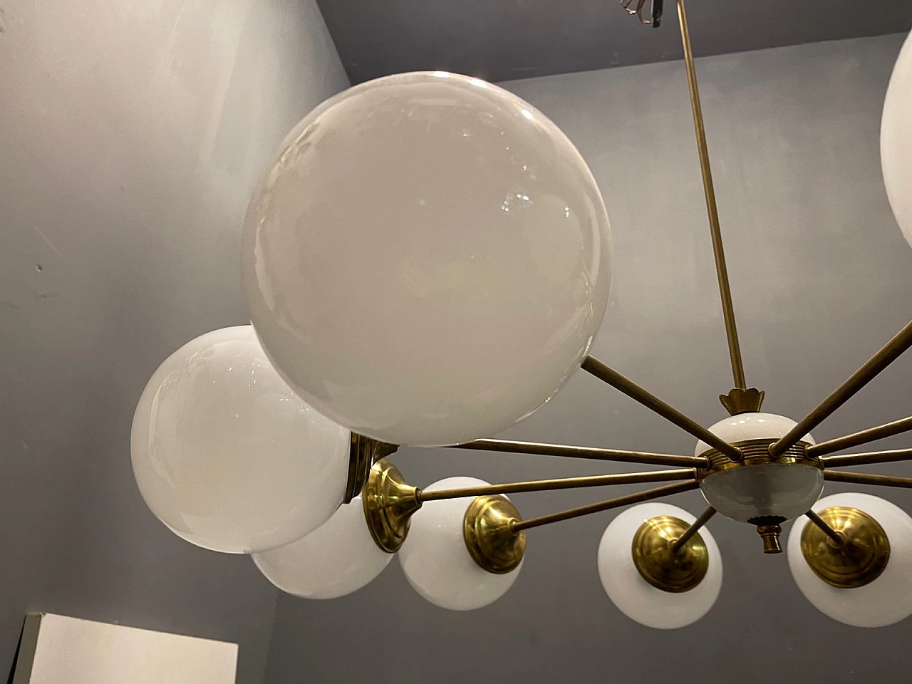 Sputnik style ten-light glass and brass chandelier, 1960s 4