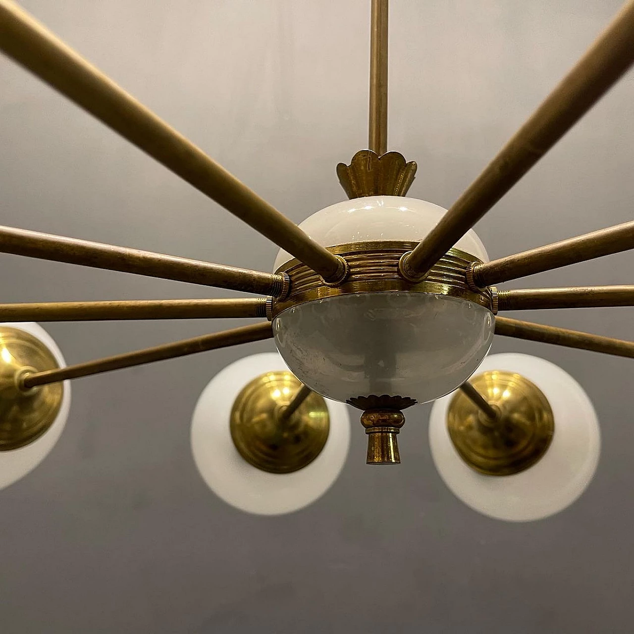 Sputnik style ten-light glass and brass chandelier, 1960s 6