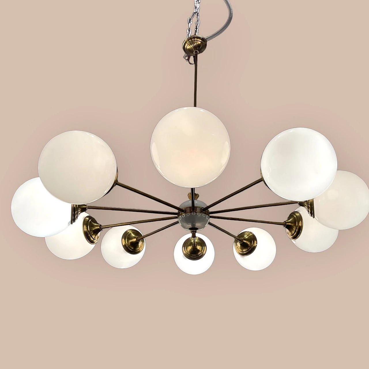 Lampadario a dieci luci stile Sputnik in vetro e ottone, anni '60 8