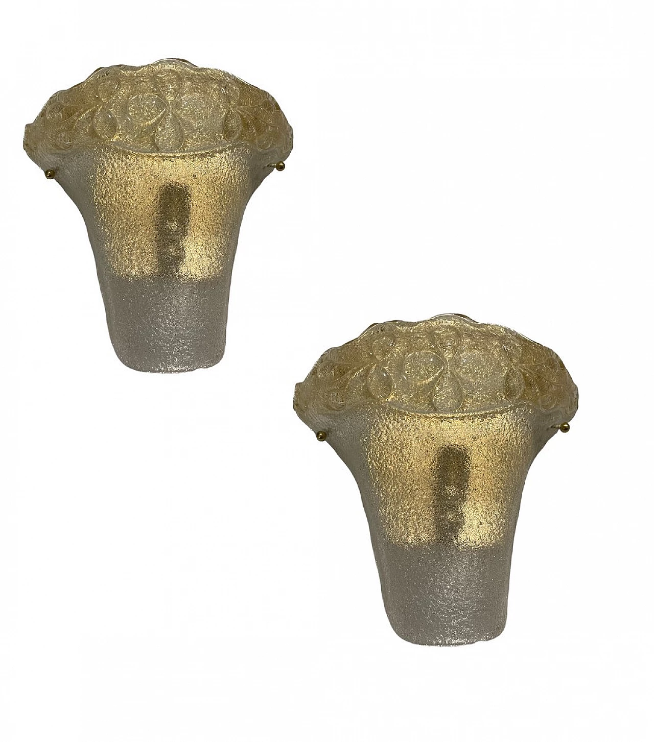 Coppia di applique in vetro di Murano satinato e dorato, anni '80 1