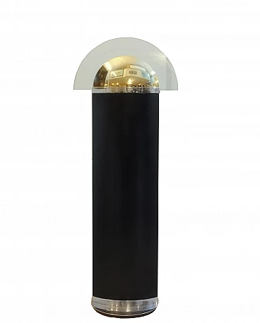 Leather, brass and glass floor lamp, 1980s